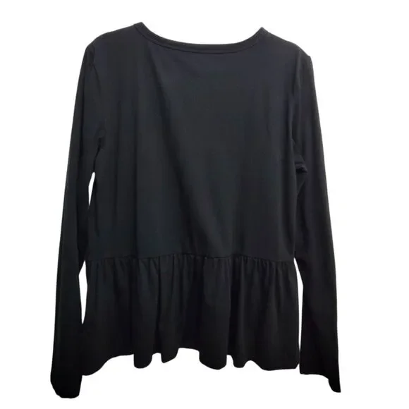 Gap Black Long Sleeve Peplum Top Size Medium - Picture 2 of 7